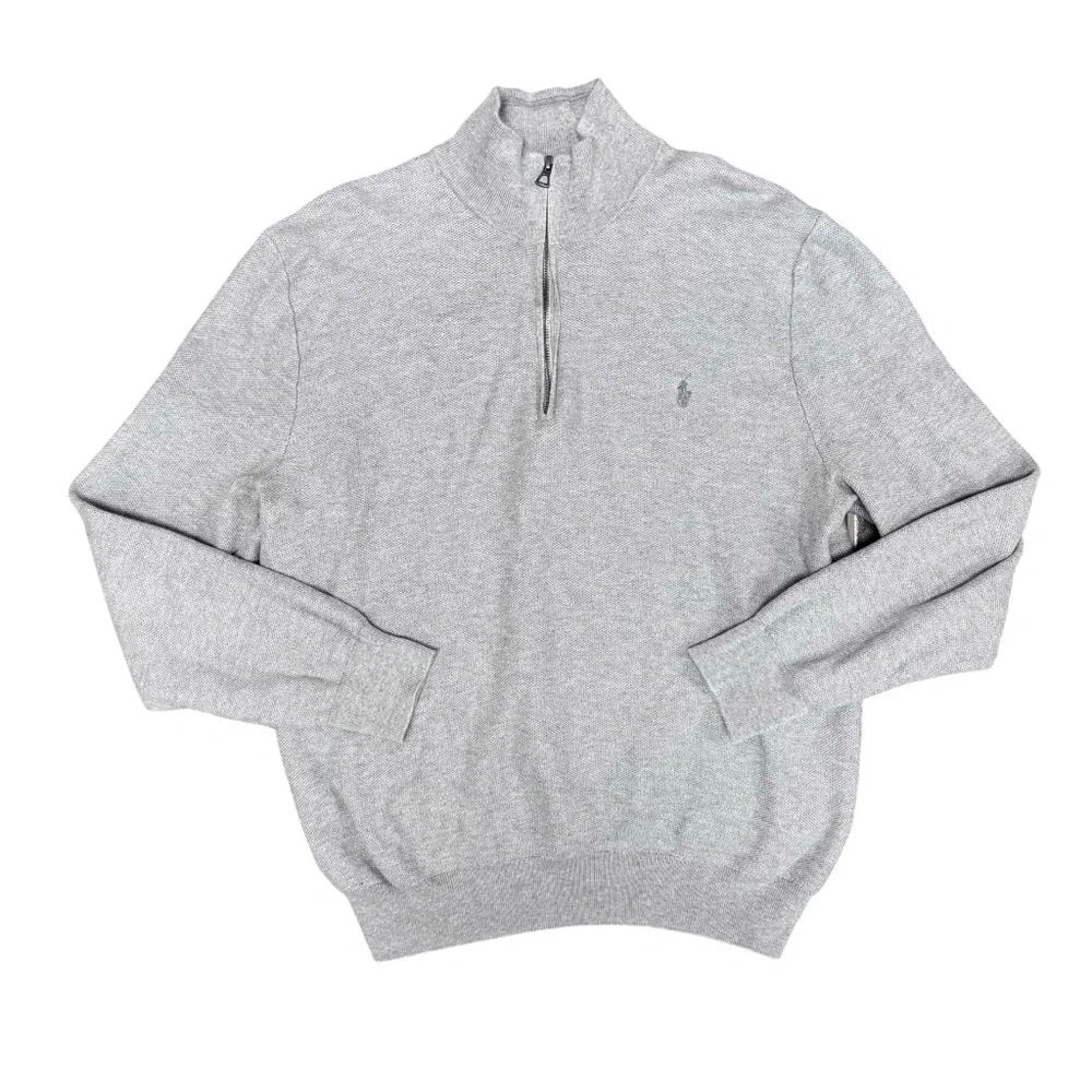 Polo Ralph Lauren Mens Mesh Knit Cotton Quarter 1/4 Zip Sweater Gray Grey XL